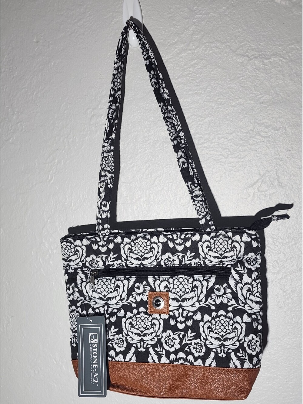 Stone New York Quilted Floral Purse Black White Tan Handbag Stone Mountain NY